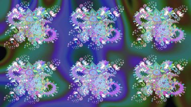 Mavi renkler ve parlak çiçekler üzerine soyut çizim deseni. Küçük çiçekte hoş bir çiçek deseni var. Çiçek elementli zarif raster dokusu..