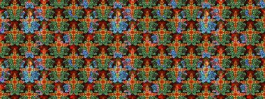 Çiçekli karalama şeklinde Raster çiçek deseni. Yumuşak, yaz çiçekleri yeşil ve siyah renklerde. Raster illüstrasyonu.