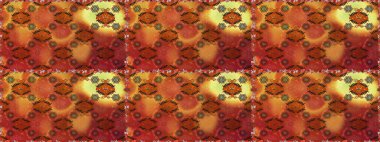 Turuncu ve kahverengi renklerde etnik çiçeklerle kusursuz bir desen. Asya Tekstil 'inde Raster Çiçek İllüstrasyonu.