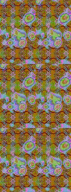 Raster illüstrasyonundaki çiçek desenli çizim. Çiçekler suluboya tarzında yeşil, kahverengi ve mavi renklerde.