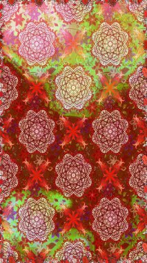 Renkli Bahar Temalı Kusursuz Arkaplan. Raster illüstrasyonunda kusursuz çiçek deseni. Düz Çiçek Elementleri Tasarımı. Süslü kumaş deseni.