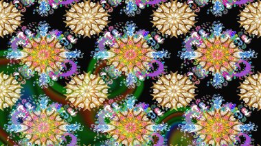 Düz Çiçek Elementleri Tasarımı. Çiçeksel fantezi tasarımı ve parlak bir arka plan çizimi. Renkli Bahar Teması çizim şablonu.