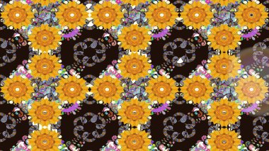 Nazik, narin çiçek arkaplanı. Çiçekli karalama şeklinde Raster çiçek deseni. Sarı renkte çiçekler.
