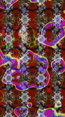 Gri, kırmızı ve kahverengi renklerde. Raster illüstrasyonu. 3D çiçekler, çizim.