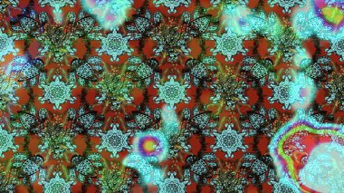 Raster illüstrasyonu. Şirin çiçekli eskiz deseni ve renklerde yapraklar, suluboya çiçek deseni, duvar kağıdı, kart veya kumaş için fayanslı.