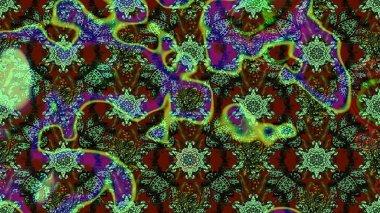 Çiçekli karalama şeklinde Raster çiçek deseni. Raster illüstrasyonu. Yeşil, gri ve kahverengi renkte yaz çiçekleri..