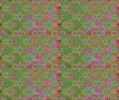 Yeşil ve nötr renklerde parlak çiçekli halı ile kusursuz desen.