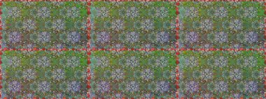 Düz Çiçek Elementleri Tasarımı. Renkli Bahar Temalı Kusursuz Arkaplan. Raster illüstrasyonunda kusursuz çiçek deseni. Yeşil ve nötr renkte çiçekler.