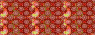 Çiçeksiz desenli nakış işlemeli gelincikler ve vadideki zambaklar. Tekstil tasarımı için kırmızı ve kahverengi renkte geleneksel Raster çiçek buketi.