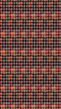 Çok renkli, zarif küçük çiçekler ve siyah renkli komik böcekler, raster desen, illüstrasyon..