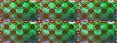 Retro tekstil tasarım koleksiyonu. 1950-1960 motifleri. Yeşil ve kahverengi, yeşil ve kahverengi. El çizimi çiçek unsurları olan soyut, dikişsiz raster deseni. Çiçekli ipek eşarp..