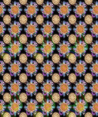 Raster deseni. Yumuşak, bahar çiçekleri siyah renklerde. Patlayan çiçekler soyut olarak yerleştirilmiş. Raster illüstrasyonu.