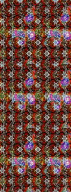 Asya tekstil tarzında. Çiçek desenli çizim. Raster illüstrasyonu. Kahverengi, gri ve kırmızı renkte çiçekler. Raster illüstrasyonu.