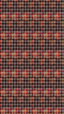 Çok renkli, zarif küçük çiçekler ve siyah renkli komik böcekler, raster desen, illüstrasyon..