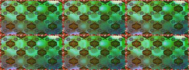 Retro tekstil tasarım koleksiyonu. 1950-1960 motifleri. Yeşil ve kahverengi, yeşil ve kahverengi. El çizimi çiçek unsurları olan soyut, dikişsiz raster deseni. Çiçekli ipek eşarp..