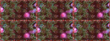 Yapraklı çiçekler ve kahverengi ve yeşil renklerde papatya çiçekleri. Raster - stok. Kusursuz arkaplan deseni.