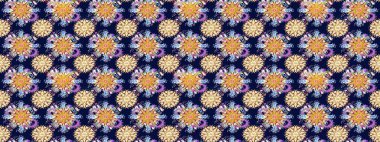 Millefleur 'lar. Tekstil, kumaş, kapaklar, duvar kağıtları, baskı, naylon, yapıştırma, örgü, dekupaj için çiçeksiz arkaplan. Küçük mavi ve bej renkte güzel bir besin torbası deseni, çiçekler..