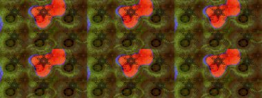 Raster düz çiçek çizim deseni. Hediye ambalaj kağıdı, tebrik kartları, posterler ve pankart tasarımı. Kahverengi ve yeşil renkte çiçekler.