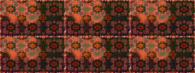 1950-1960 motifleri. Retro tekstil tasarım koleksiyonu. Kahverengi ve gri üzerine kahverengi ve gri. El çizimi çiçek unsurları olan soyut, dikişsiz raster deseni. Çiçekli ipek eşarp..