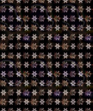 Çok renkli, zarif küçük çiçekler ve siyah renkli komik böcekler, raster desen, illüstrasyon..