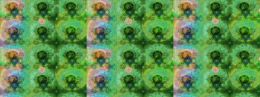 Yeşil ve mavi renkte çiçekler. Kumaş desenli papatya çiçekleri ayrıntıları.