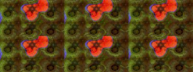 Raster düz çiçek çizim deseni. Hediye ambalaj kağıdı, tebrik kartları, posterler ve pankart tasarımı. Kahverengi ve yeşil renkte çiçekler.