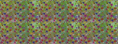 Modern çiçek arkaplanı. Moda baskıları için zarif bir şablon. Parlak renkli çiçekleri ve yeşil ve kahverengi renkte yaprakları olan şaşırtıcı, pürüzsüz çiçek deseni. Halk stili.