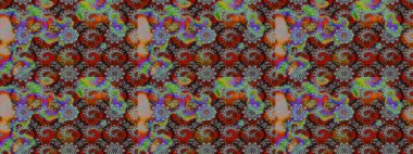 Parlak renkli çiçekleri ve gri ve kahverengi renkte yaprakları olan harika bir çiçek deseni. Moda baskıları için zarif bir şablon. Modern çiçek arkaplanı. Halk stili.