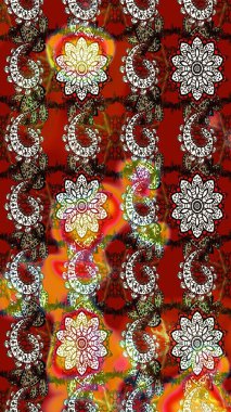 Şirin çiçek elementleri. Raster illüstrasyonu. Taslak desenli, modaya uygun kumaş deseni. Renkli Bahar Teması eskiz kalıbı. Düz Çiçek Elementleri Tasarımı.