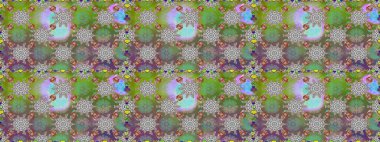 Yapraklı çiçekler ve kır ve yeşil renkli papatya çiçekleri. Kusursuz bir arka plan modeli. Raster - stok.