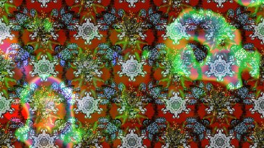 Düz Çiçek Elementleri Tasarımı. Raster illüstrasyonundaki çiçek desenli çizim. Renkli Bahar Teması eskiz kalıbı. Yeşil ve kahverengi renkte çiçekler.