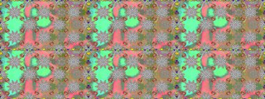 Suluboya, elle çizilmiş. Çiçekler gri ve yeşil üzerine. Kusursuz bir arka plan modeli. Raster stoku.