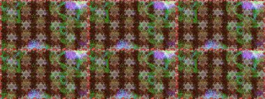 Raster - stok. Kahverengi ve yeşil çiçekli kusursuz desen, suluboya çiçek deseni, sevimli çiçek, duvar kağıdı, kart veya kumaş için fayanslı.