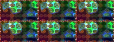 Halk tarzı. Moda baskıları için zarif bir şablon. Modern çiçek arkaplanı. Parlak renkli çiçekleri ve yeşil ve kahverengi renkte yaprakları olan şaşırtıcı, pürüzsüz çiçek deseni..