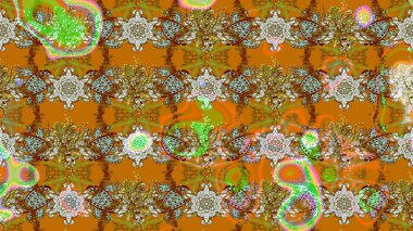 Raster illüstrasyonundaki çiçek desenli çizim. Kahverengi ve turuncu renklerde. Güzel kumaş deseni. Raster illüstrasyonu.