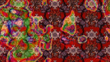 Yapraklı çiçekler ve kırmızı ve kahverengi renkli papatya çiçekleri. Eskiz arkaplan modeli. Raster - stok.