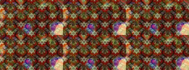 Çok kahverengi ve kırmızı zarif küçük çiçekler ve kahverengi ve kırmızı renkli komik böcekler, raster desen, illüstrasyon.