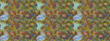 Raster illüstrasyonunda kusursuz çiçek deseni. Suluboya tarzında yeşil ve kahverengi renkte çiçekler.