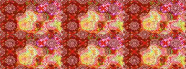 Çiçekli, suluboya desenli kusursuz çiçek deseni. Düz Çiçek Elementleri Tasarım Raster illüstrasyonu. Kırmızı ve pembe renkte çiçekler. Renkli Bahar Teması: Kusursuz Arkaplan.