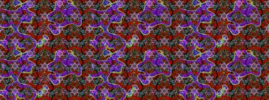 Suluboya çiçekli çiçek deseni. Raster illüstrasyonu. Kahverengi ve kırmızı renklerde Asya tekstili.