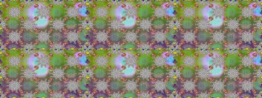 Yapraklı çiçekler ve kır ve yeşil renkli papatya çiçekleri. Kusursuz bir arka plan modeli. Raster - stok.