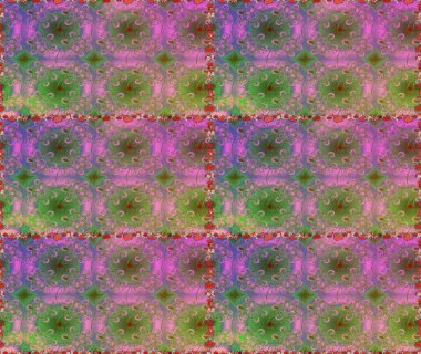 Yeşil ve pembe renkli çiçeklerle kusursuz çiçek deseni. Çiçekler suluboya tarzında yeşil ve pembe renklerde.