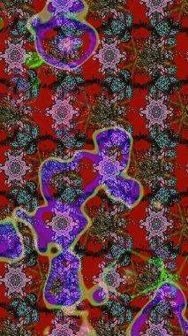 Çizim çiçek deseni duvar kâğıdı olarak kullanılabilir. Kırmızı ve kahverengi renkte çiçekler. Raster illüstrasyonu.