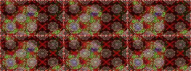 Kahverengi ve kırmızı renklerde etnik çiçeklerle kusursuz bir desen. Raster Çiçek İllüstrasyon Şirin Tekstil.