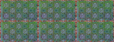 Raster illüstrasyonu. Yumuşak, bahar çiçekleri yeşil ve mavi renklerde. Raster çiçek desenli ve çiçekli..