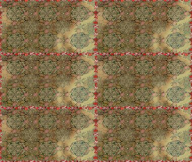 Raster illüstrasyonu. Kahverengi ve nötr renklerde Asya tekstili. Kusursuz çiçek deseni.