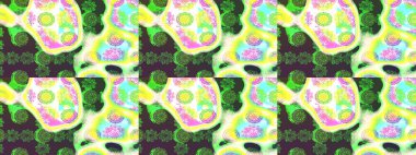 Çiçekli karalama şeklinde Raster çiçek deseni. Yeşil ve sarı renklerde bahar çiçekleri. Raster illüstrasyonu.