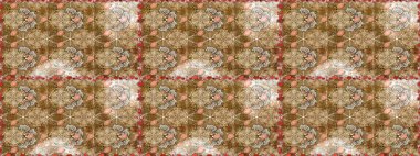 Kusursuz bir arka plan modeli. Raster - stok. Yapraklı çiçekler ve bej ve kahverengi renkli papatya çiçekleri..