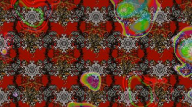 Raster illüstrasyonundaki çiçek desenli çizim. Gri ve kırmızı renkte çiçekler. Renkli Bahar Teması eskiz kalıbı. Düz Çiçek Elementleri Tasarımı.