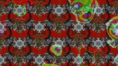 Çiçek deseni. Kırmızı ve kahverengi renkte çiçek çizimi. Şatafatlı bahar bahçesi dokusu. Raster illüstrasyonu. Kırmızı ve kahverengi renkte çiçekler.